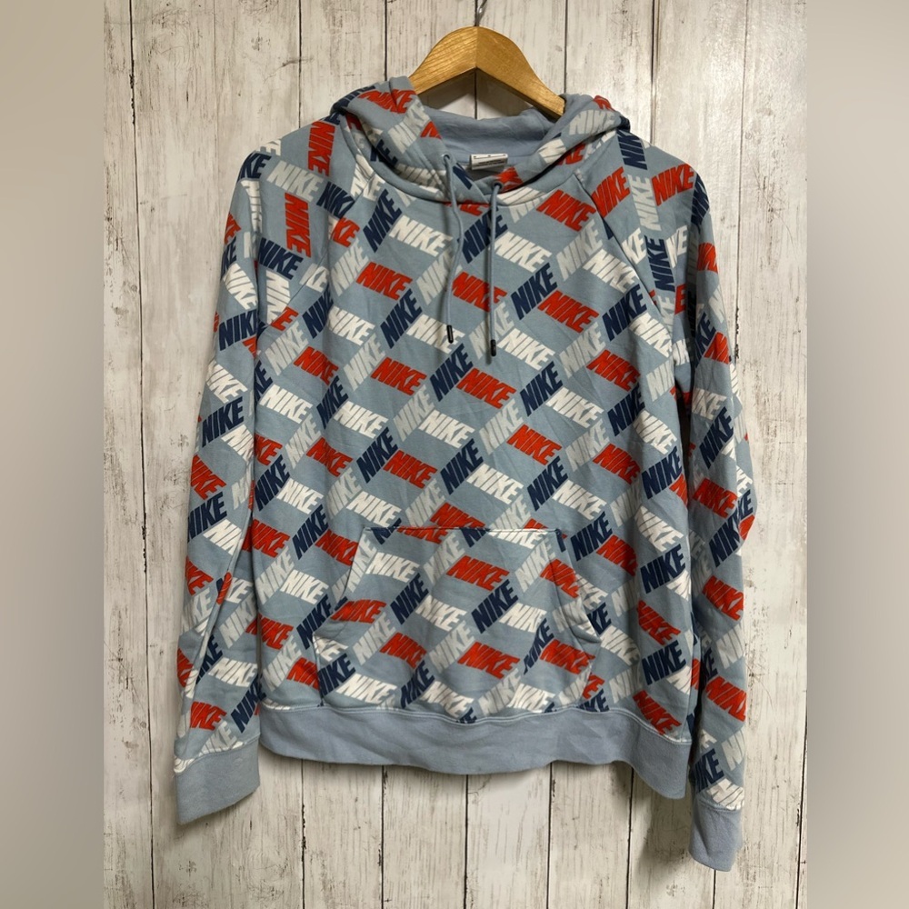 RARE Nike VTG 90s Multicolor NIKE Logo Pattern Hoodie Size M - Picture 2 of 6